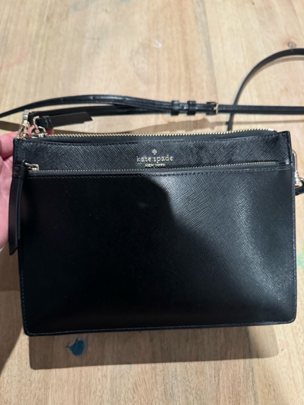 kate spade black Saffiano Leather Crossbody Wallet